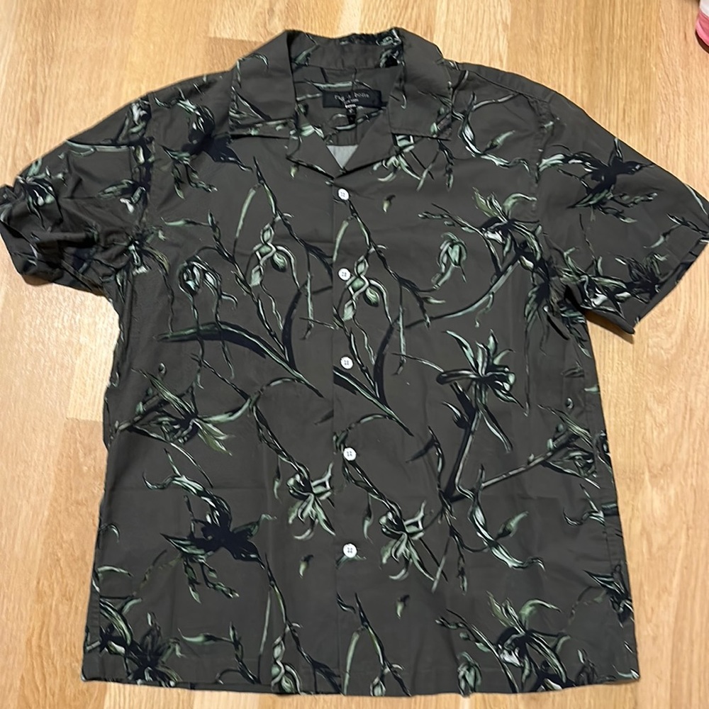 Men’s Rag & Bone Army Green Floral “Avery” Button-down Shirt S
